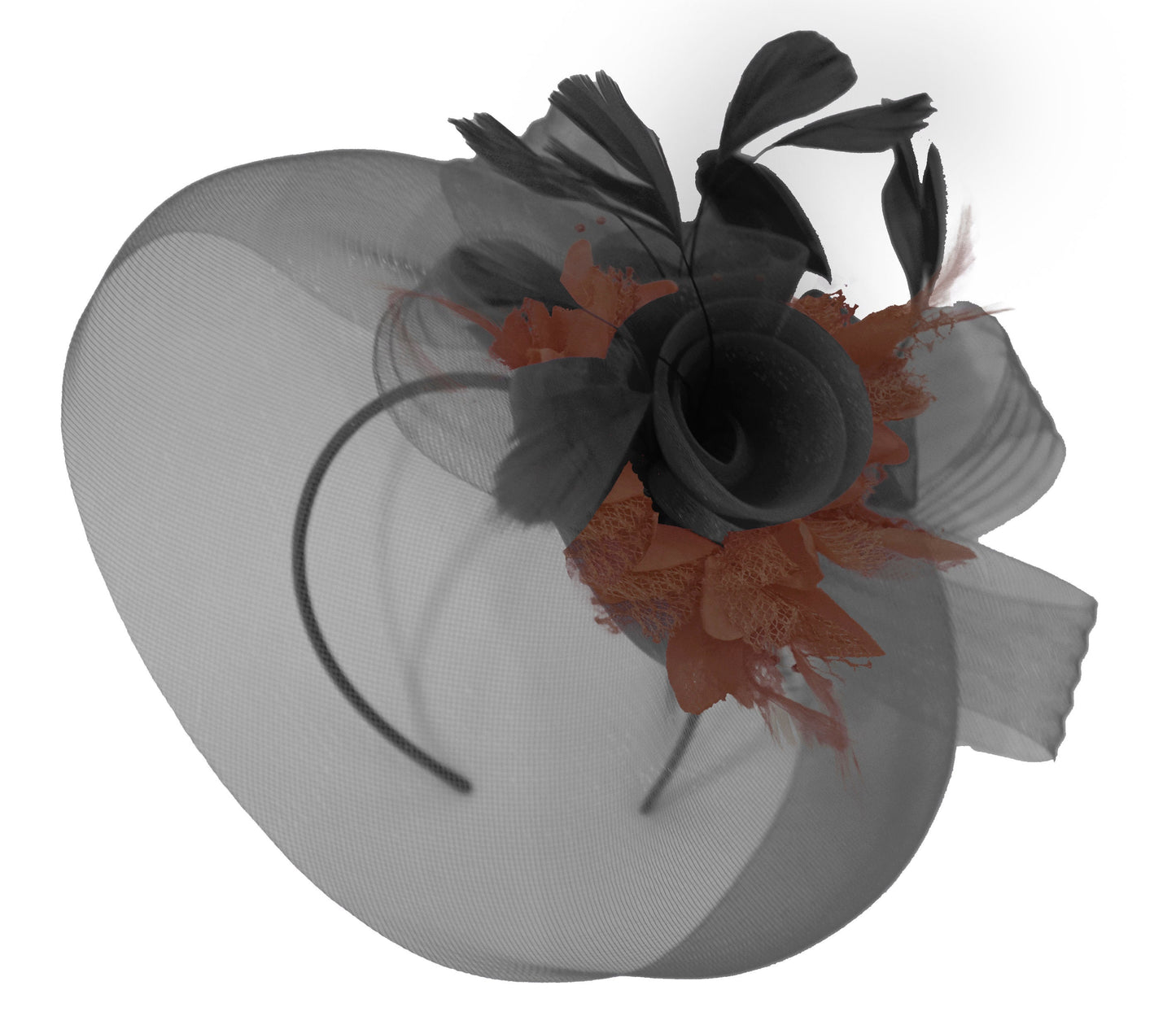 Caprilite Big Black and Brown Fascinator Hat Veil Net Hair Clip Ascot Derby Races Wedding Headband Feather Flower