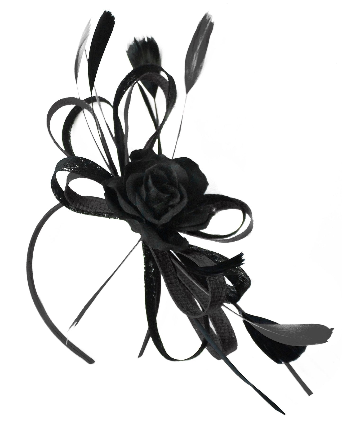 Caprilite Sinamay Rose Black Fascinator on Headband Alice Band UK Wedding Ascot Races Loop