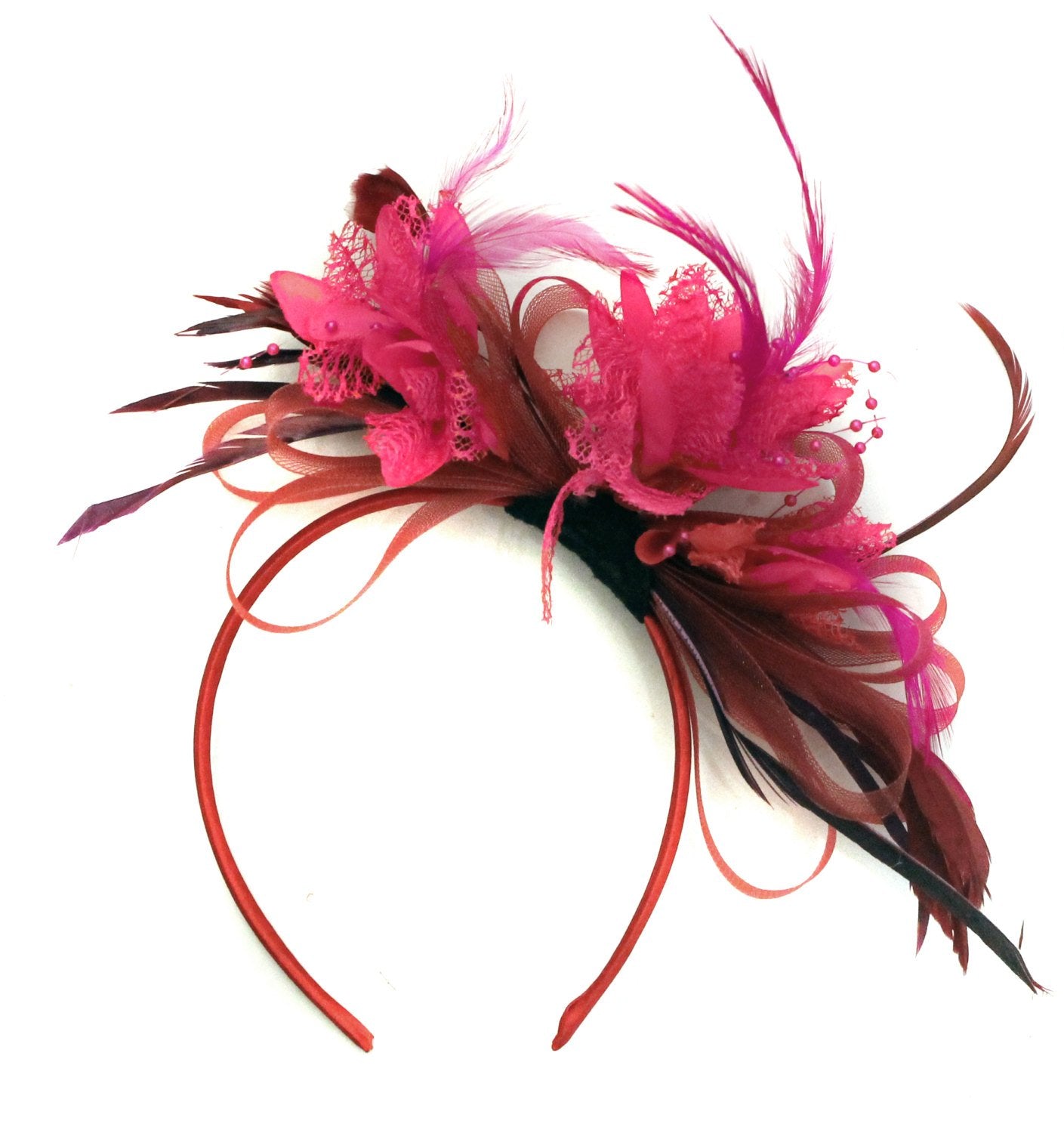 Caprilite Burgundy Wine Dark Red and Hot PINK Fascinator Headband Alice Band Wedding Ascot Races Loop Net