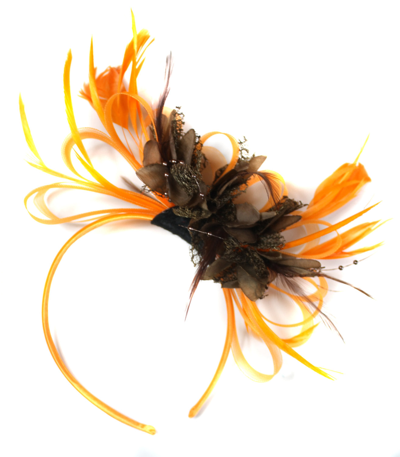 Caprilite Orange & Brown Fascinator on Headband AliceBand UK Wedding Ascot Races Loop
