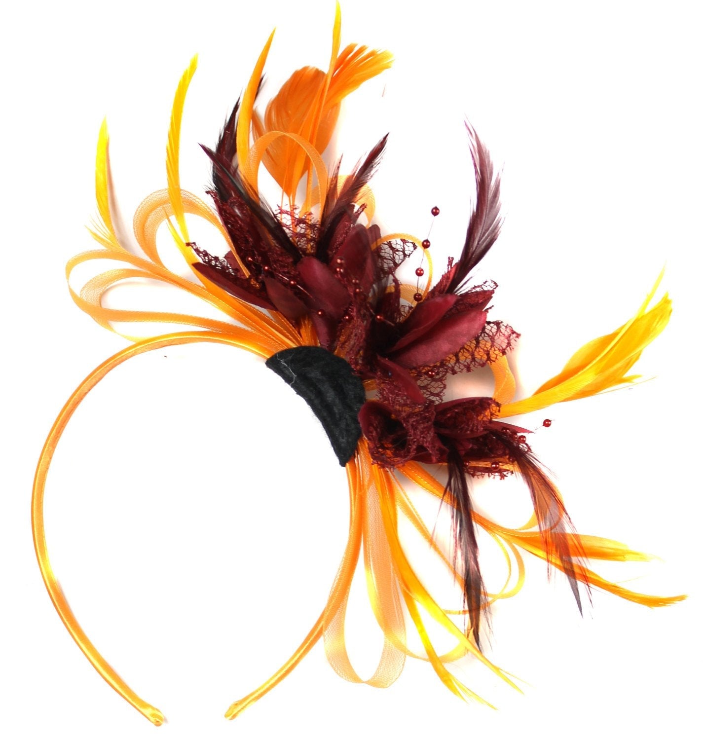 Caprilite Orange & Burgundy Fascinator on Headband AliceBand UK Wedding Ascot Races Loop