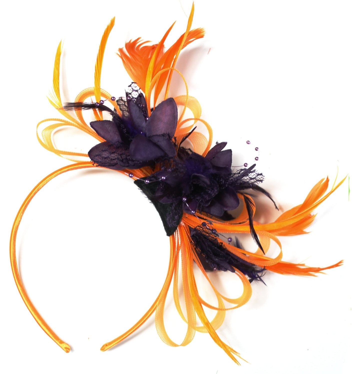 Caprilite Orange & Dark Purple Fascinator on Headband AliceBand UK Wedding Ascot Races Loop