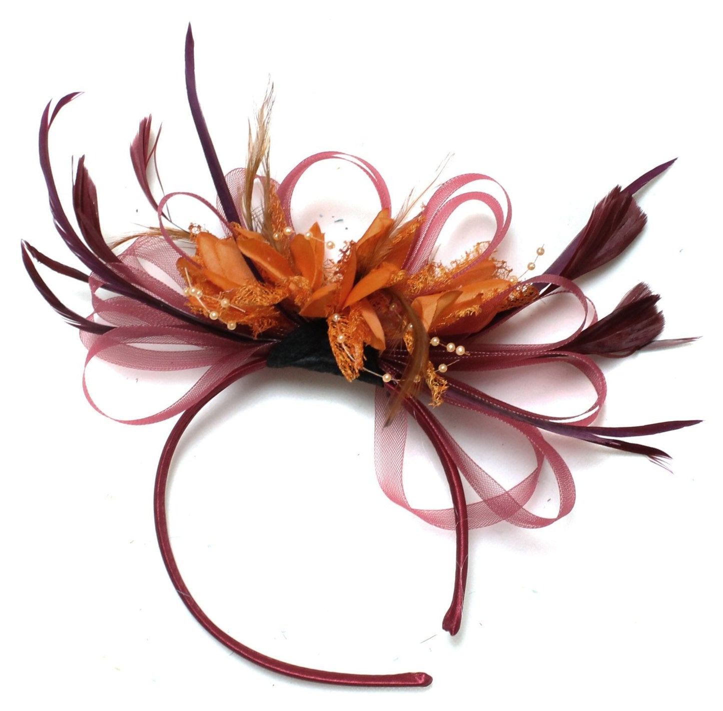 Caprilite Burgundy & Orange Fascinator on Headband