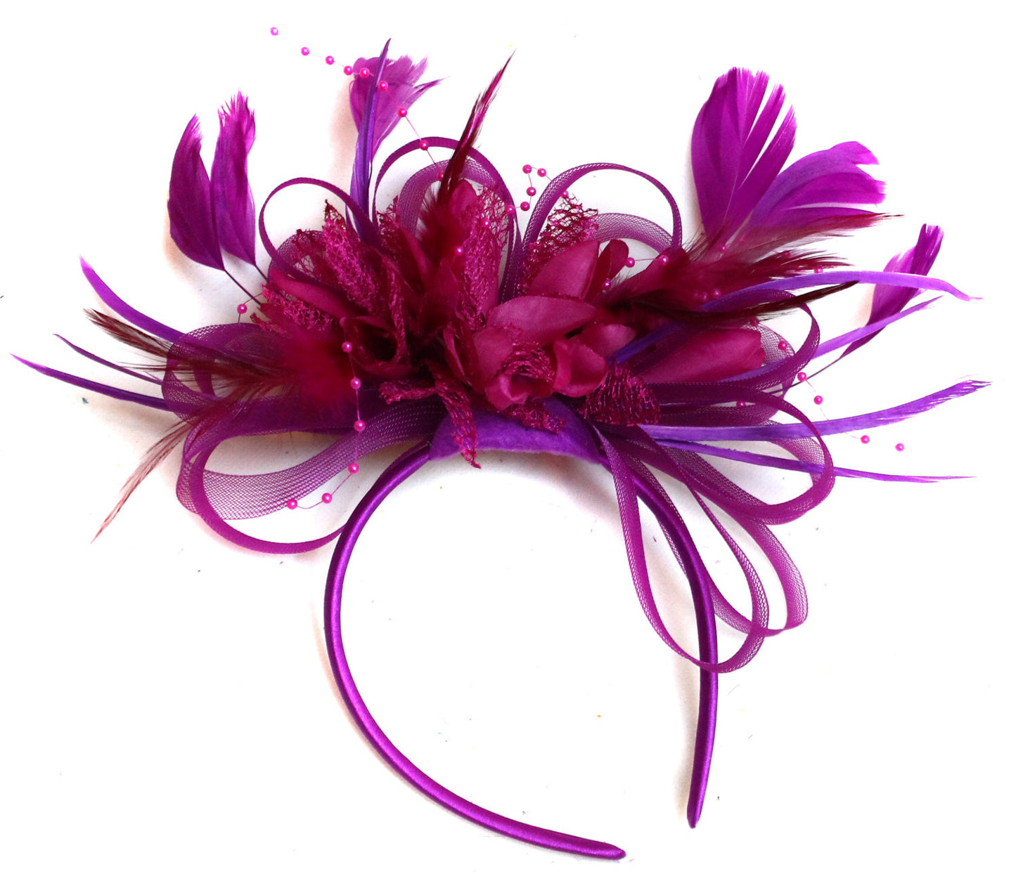 Caprilite Plum Magenta and Fuchsia Hot Pink Fascinator on Headband Alice Band UK Wedding Ascot Races Loop
