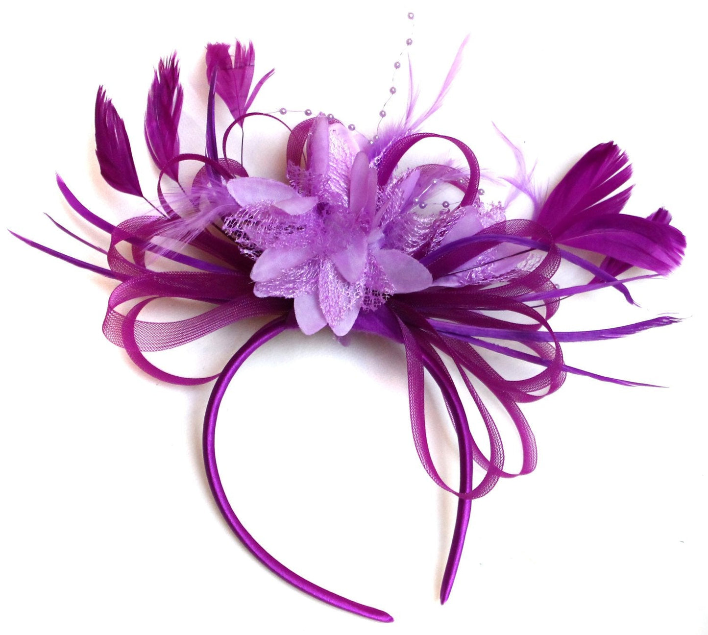 Caprilite Plum Magenta and Lilac Fascinator on Headband Alice Band UK Wedding Ascot Races Loop