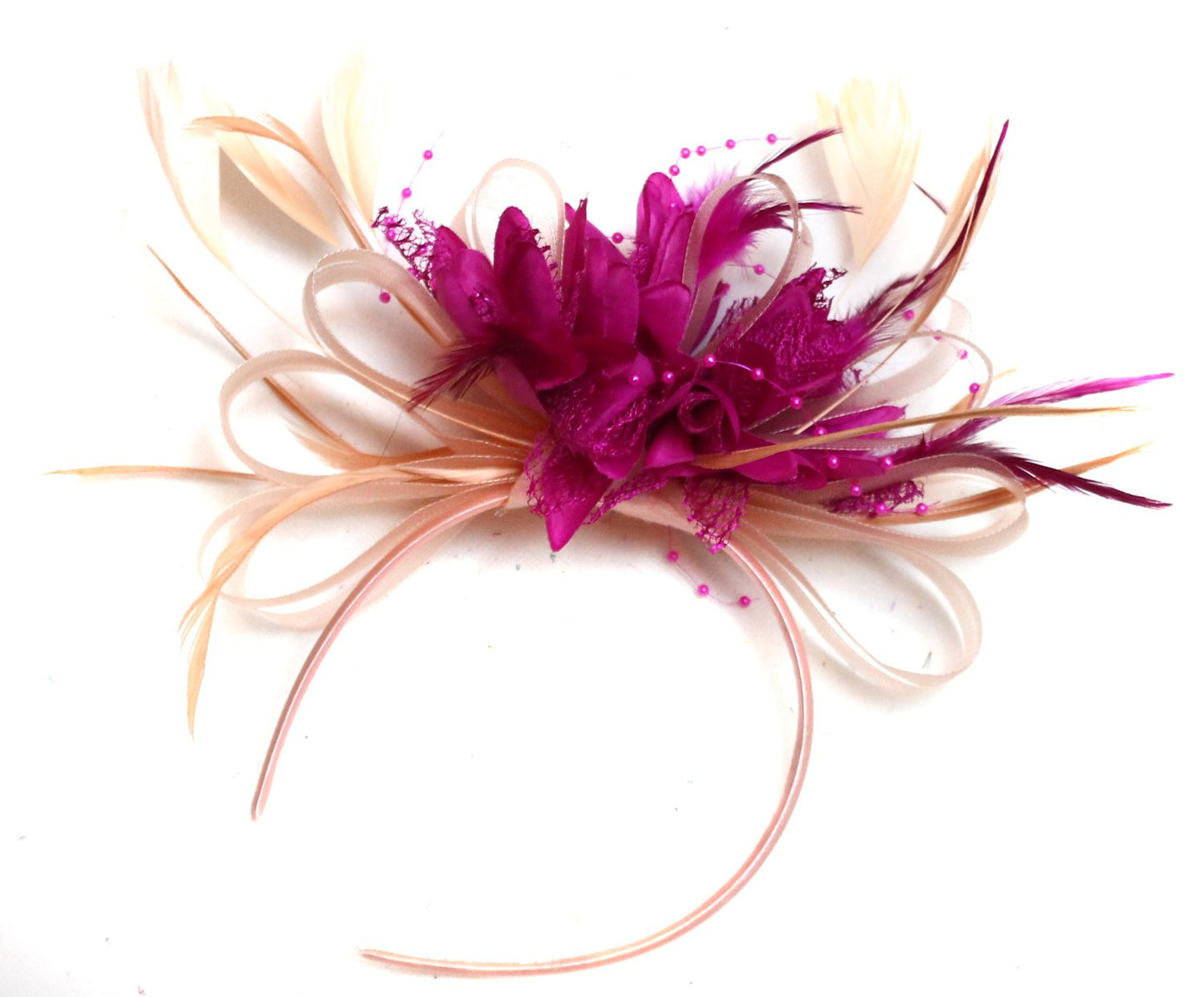 Caprilite Nude Salmon Pink and Fuchsia Hot pink Fascinator on Headband Alice Band UK Wedding Ascot Races Loop