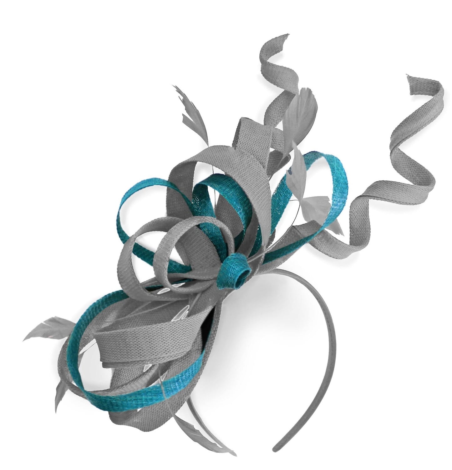 Caprilite Silver Grey and Aqua Blue Wedding Swirl Fascinator Headband Alice Band Ascot Races Loop Net