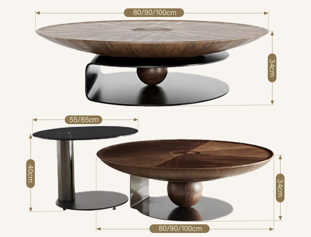 Ian Round Coffee Table Set, Solid Wood