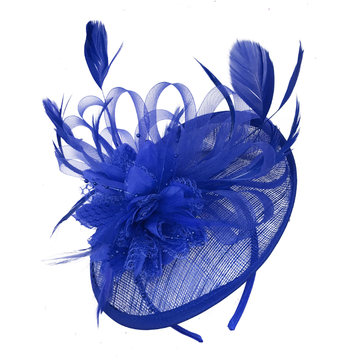 Cobalt Royal Blue Sinamay Hoop Fascinator for Weddings on Headband