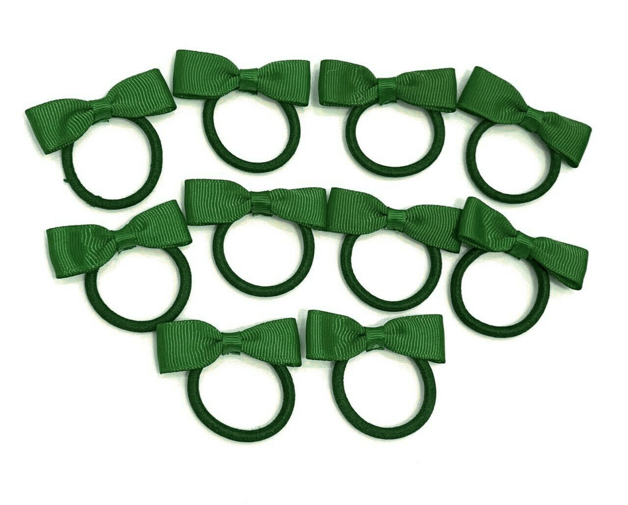 10 Girls Toddlers Hair Bow Elastic Bobbles Set - Primary School Colours - Green