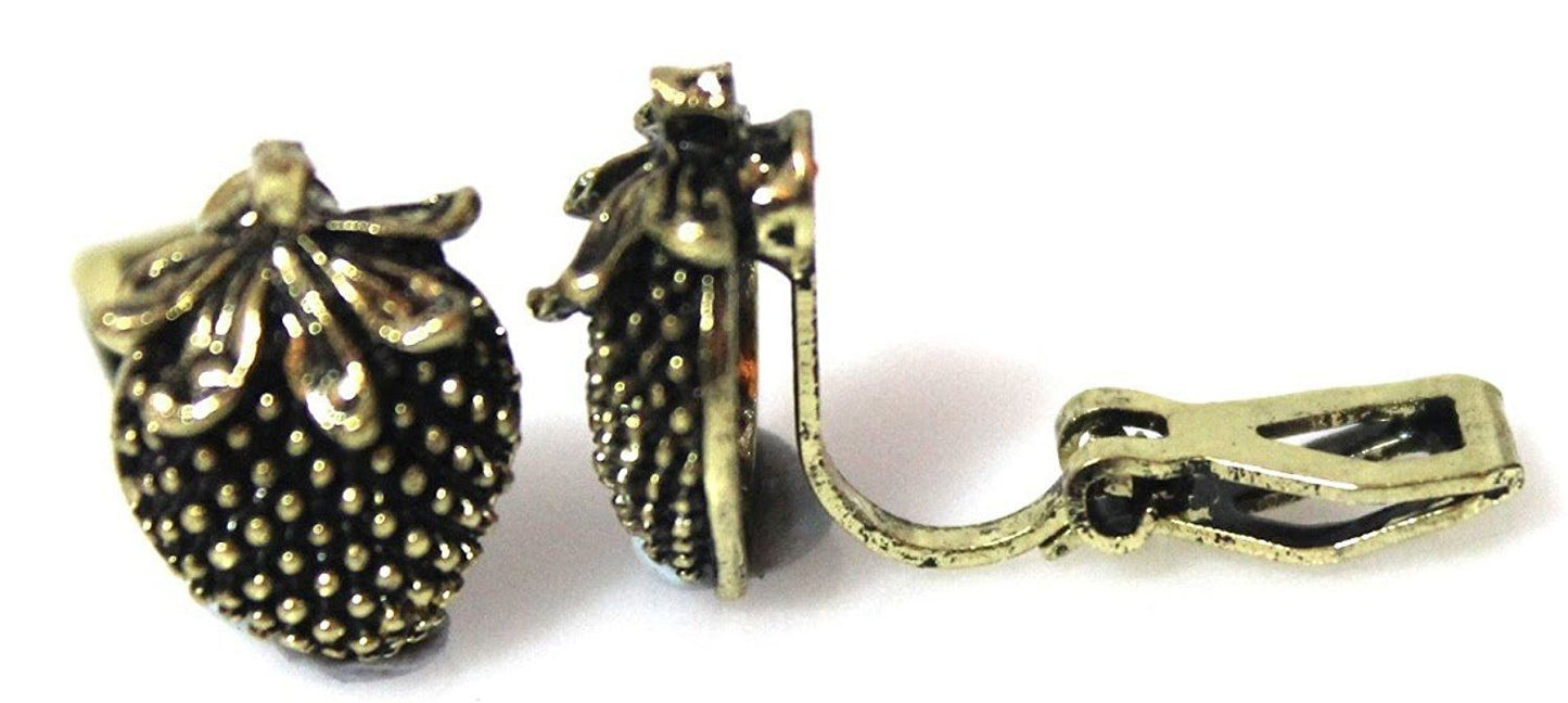 Bronze Strawberry Clipon Clip-on Earrings Womens Ladies Goth Kids Girls