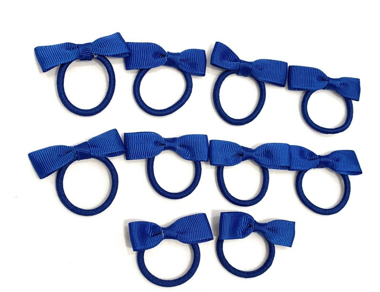 10 Girls Toddlers Hair Bow Elastic Bobbles Set - Primary School Colours - Royal Blue