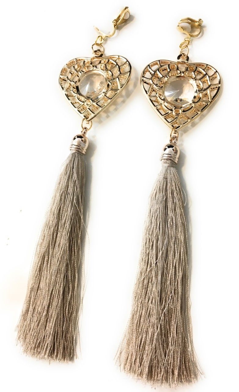 Taupe Beige Super Long Funky Tassel Chandelier Dangle Party Earrings - Pierced or Clip On