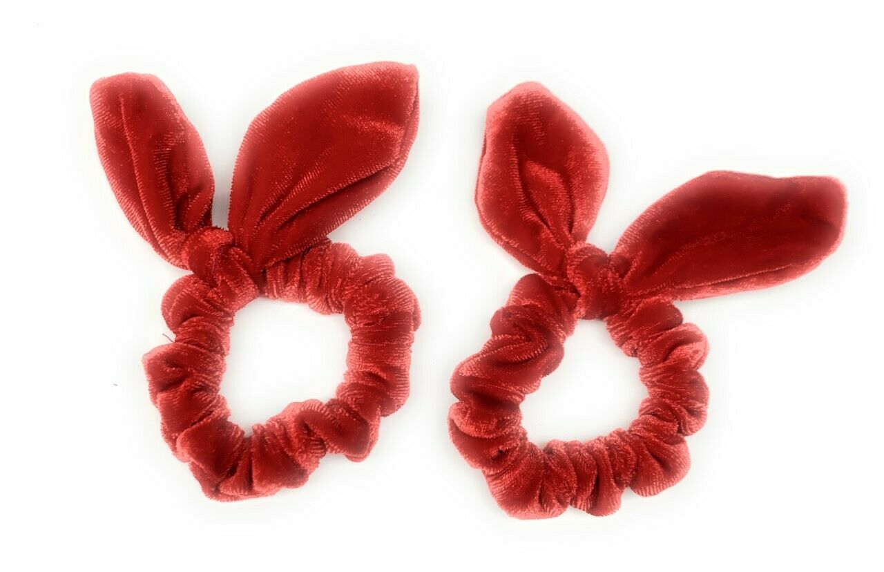 Luxury Velvet Pair of Red Elastic Hair Scrunchies Elastic Band School Bows