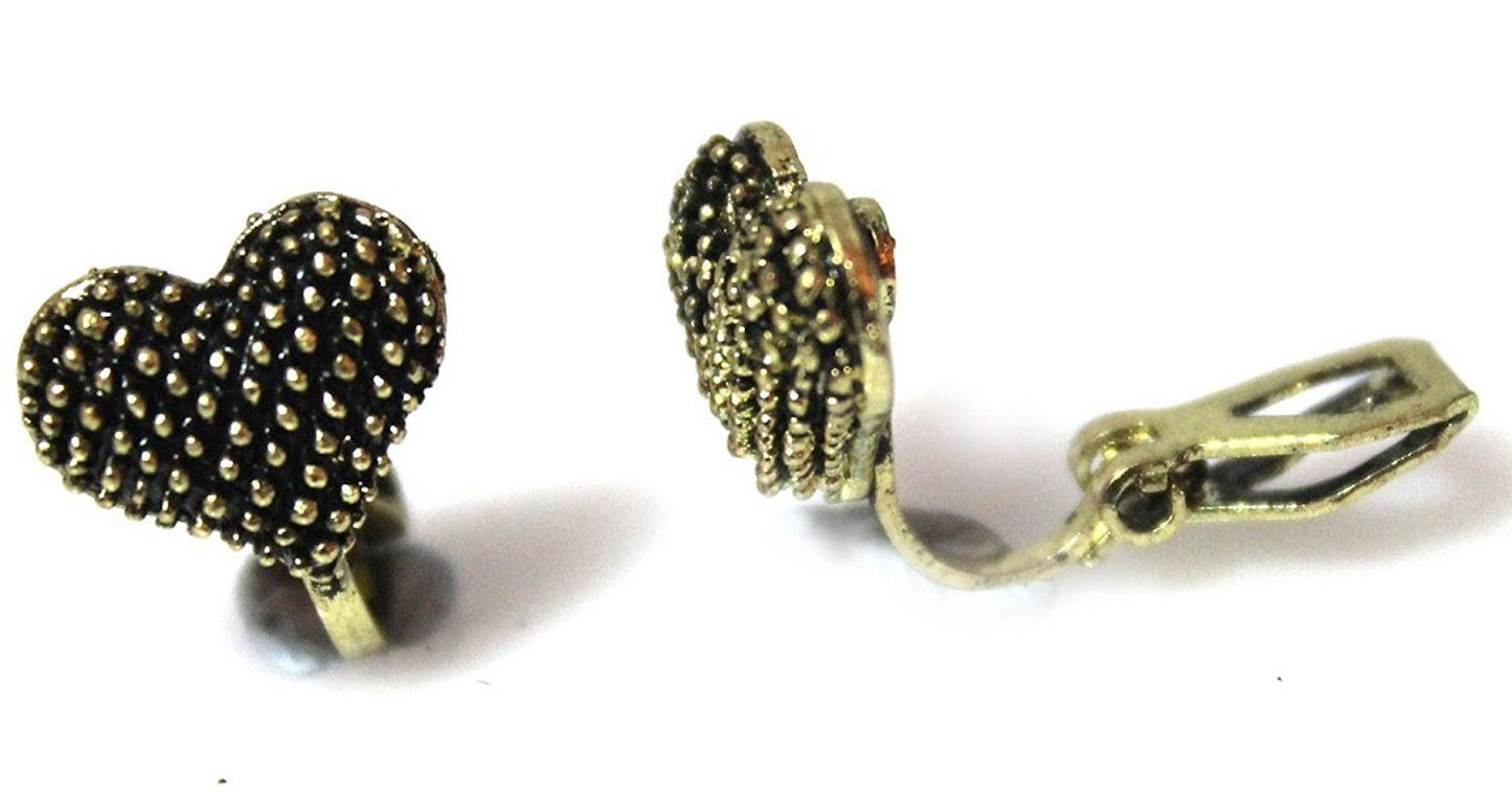 Bronze Heart Clipon Clip-on Earrings Womens Ladies Goth Kids Girls
