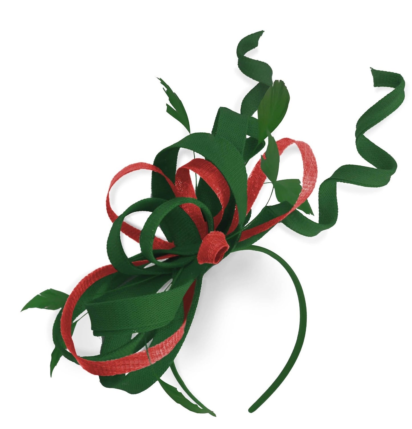 Caprilite Green and Red Wedding Swirl Fascinator Headband Alice Band Ascot Races Loop Net
