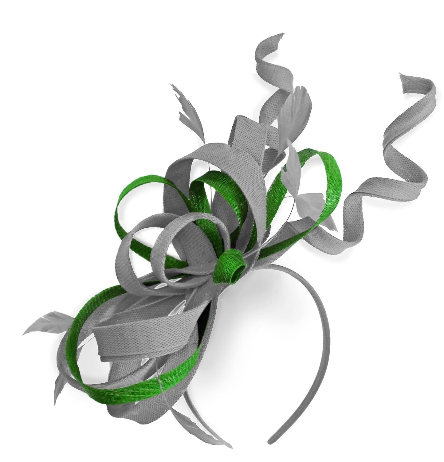 Caprilite Silver Grey and Green Wedding Swirl Fascinator Headband Alice Band Ascot Races Loop Net
