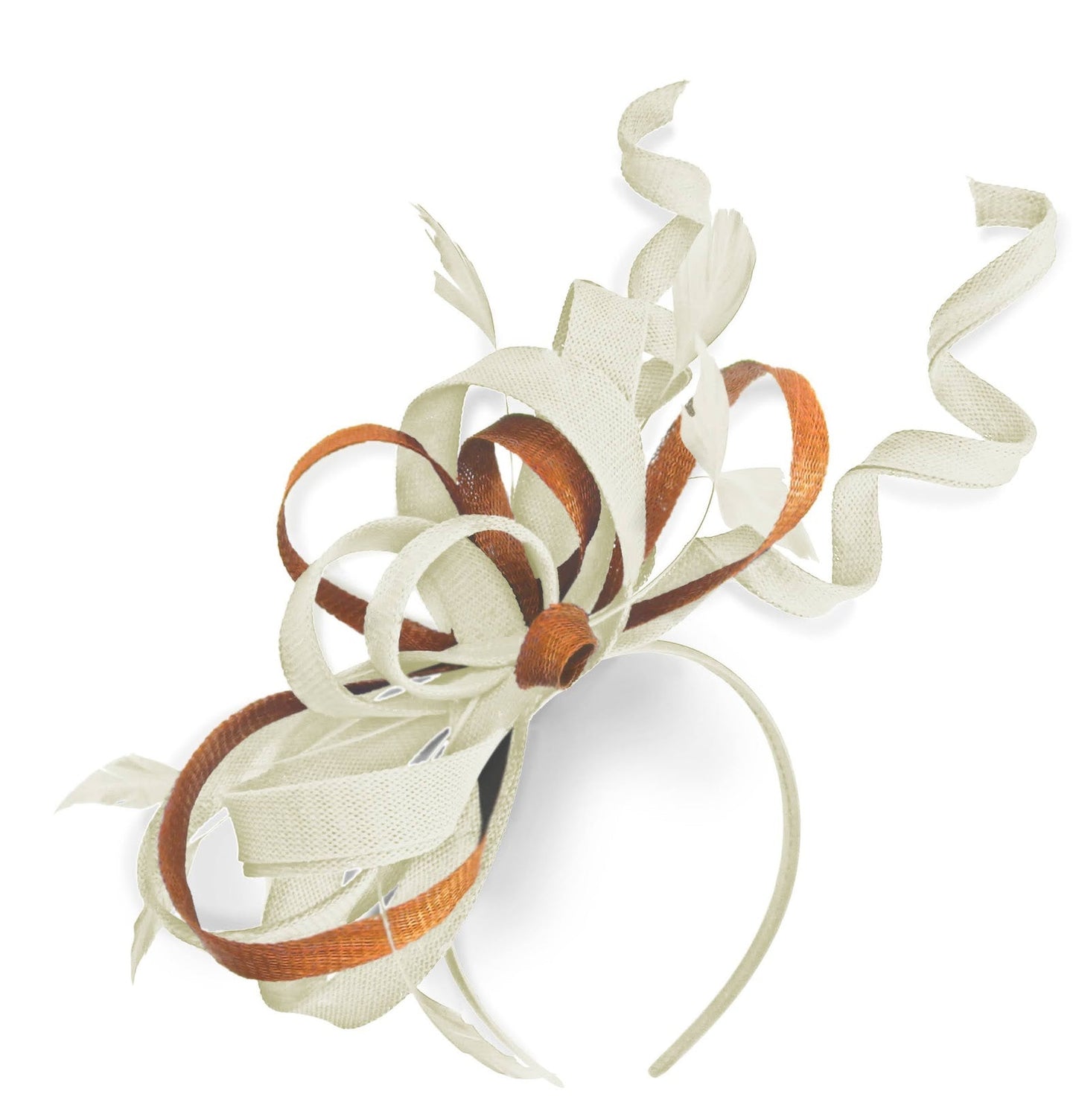 Caprilite Cream Ivory and Apricot Orange Wedding Swirl Fascinator Headband Alice Band Ascot Races Loop Net
