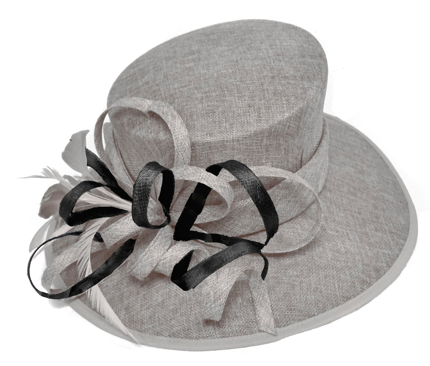 Silver Grey and Black Large Queen Brim Hat Occasion Hatinator Fascinator Weddings Formal