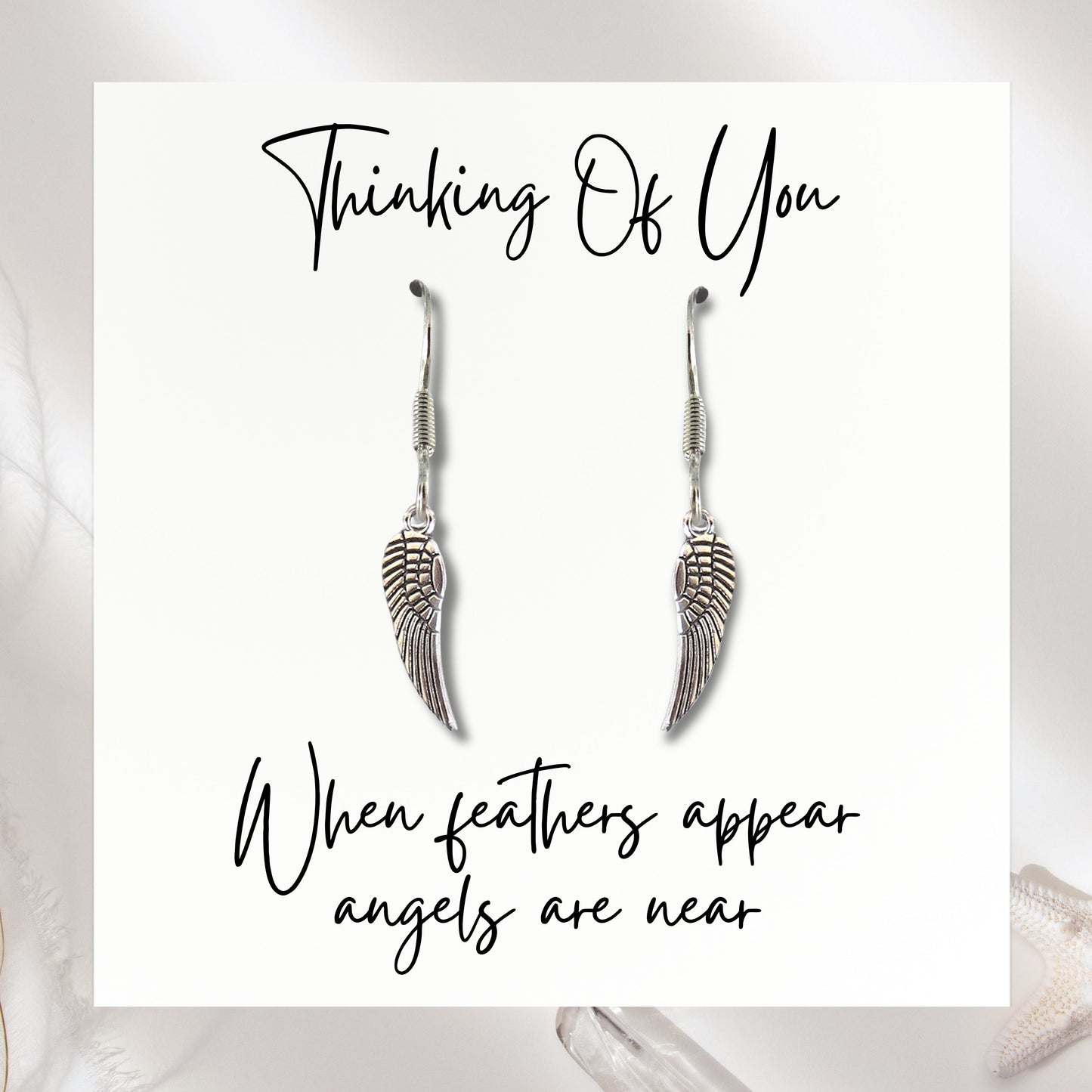 Angel Feather Silver Earrings & Card | When Feathers Appear Angels are Near
