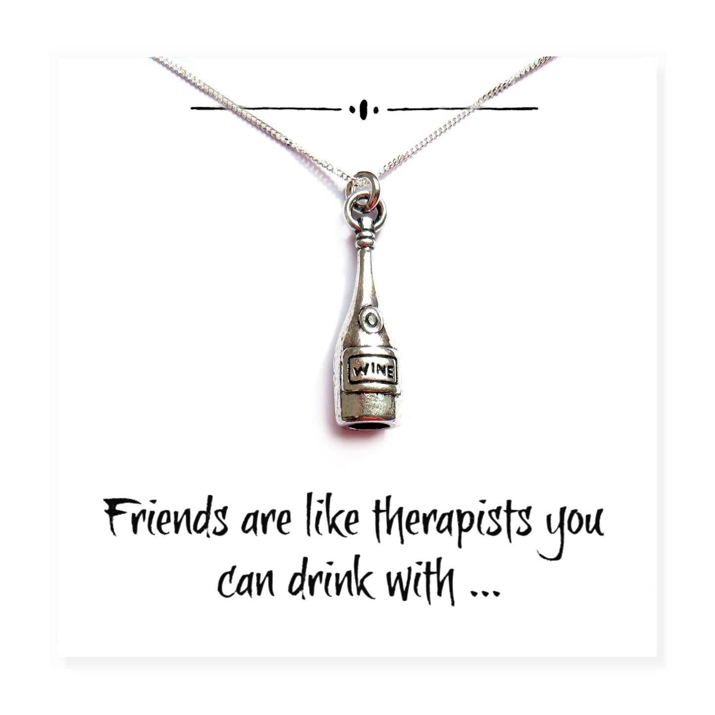 Wine Bottle Charm Necklace on Funny Friends Message Card