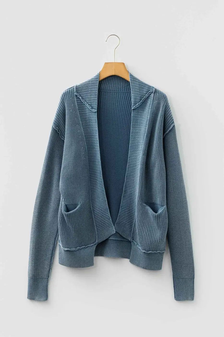 Stonewash Patchwork Knit Open Cardigan Women UK