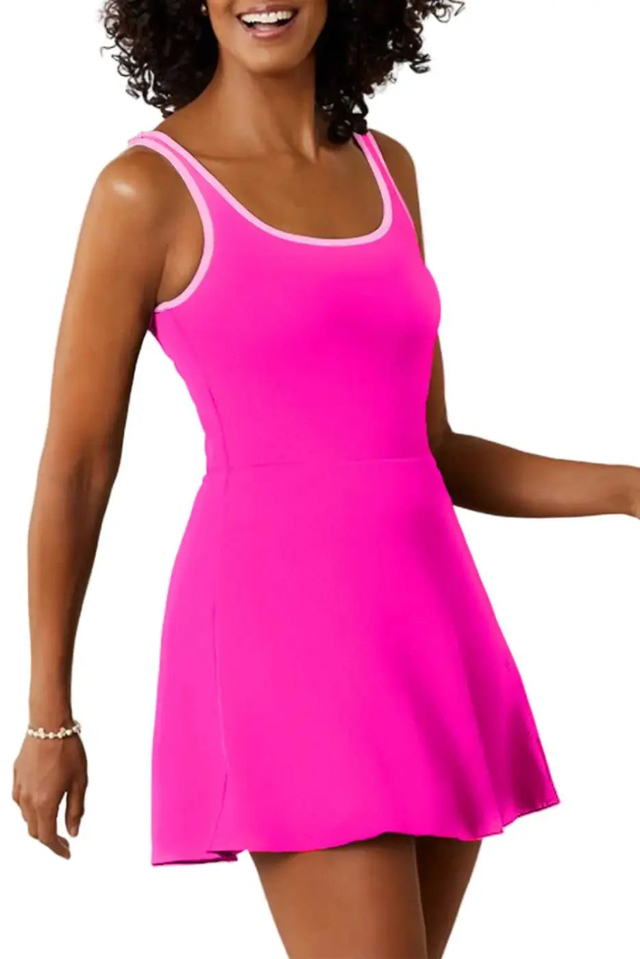 Pink Swim Dress With Built-In Shorts One Piece Swimsuit Women UK