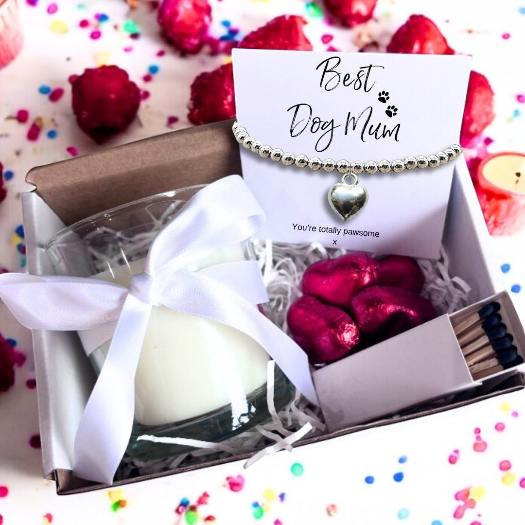 Small Best Dog Mum Gift Hamper | Bracelet, Chocolates & Candle