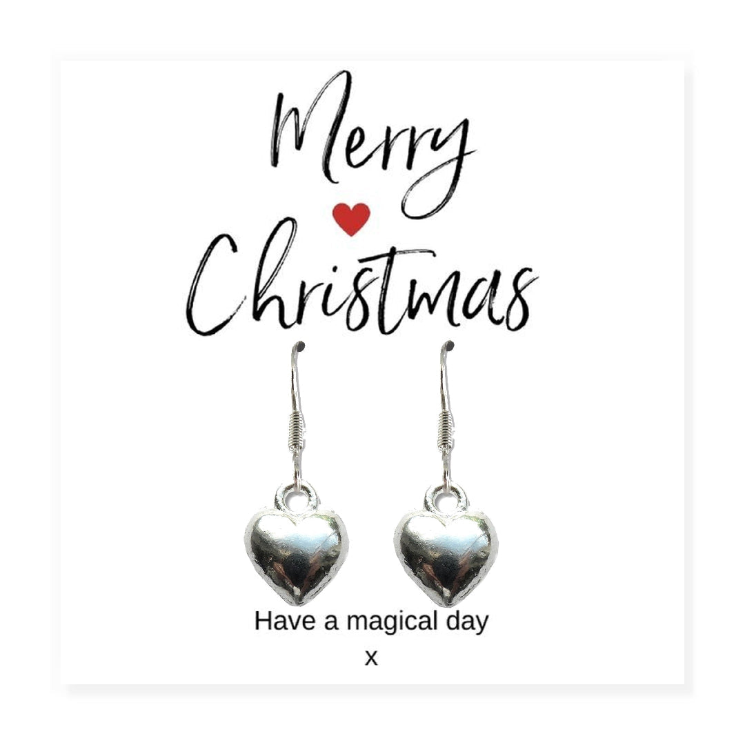 Merry Christmas Gift Hamper Silver Heart Drop Earrings & Jewellery Box