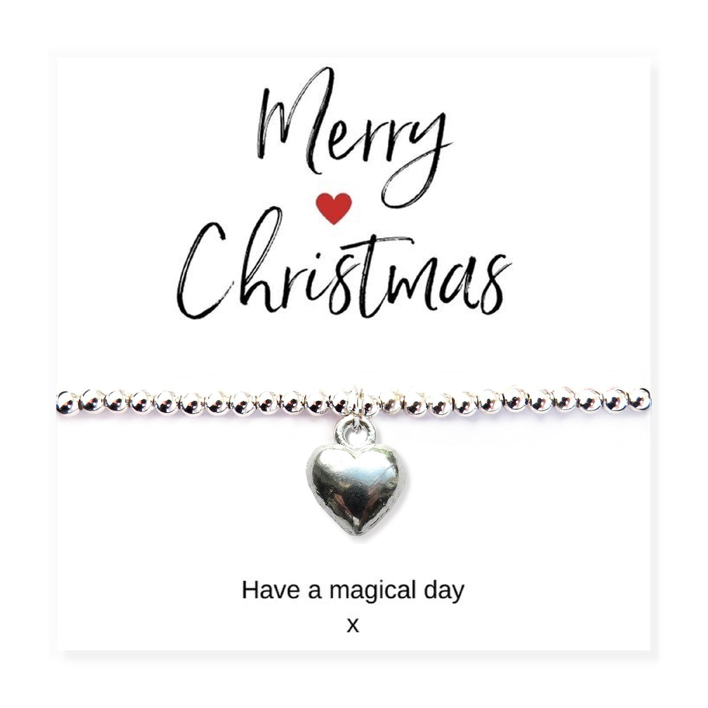 Merry Christmas Gift Hamper | Silver Heart Bracelet & Jewellery Box