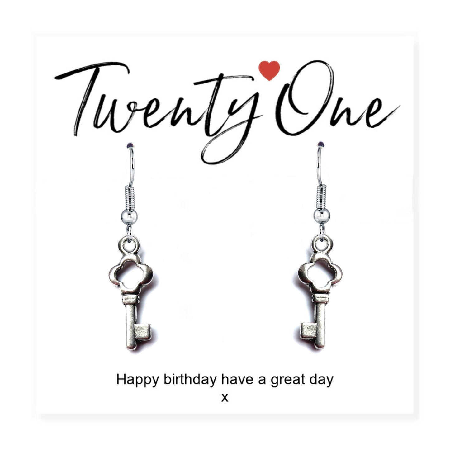 21st Birthday Key Earrings & Card