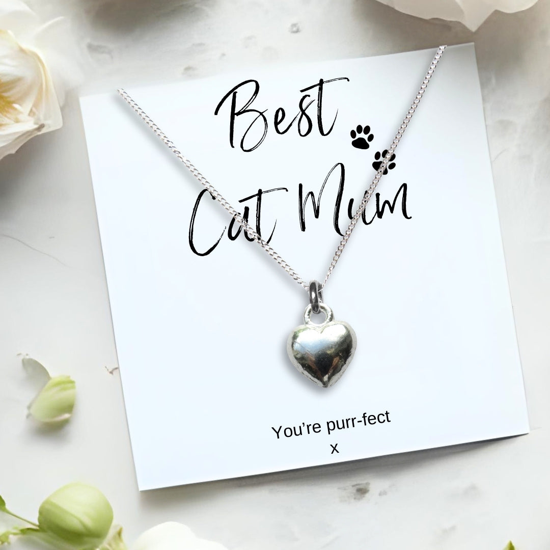 Best Cat Mum Mini Gift Hamper Silver Heart Necklace