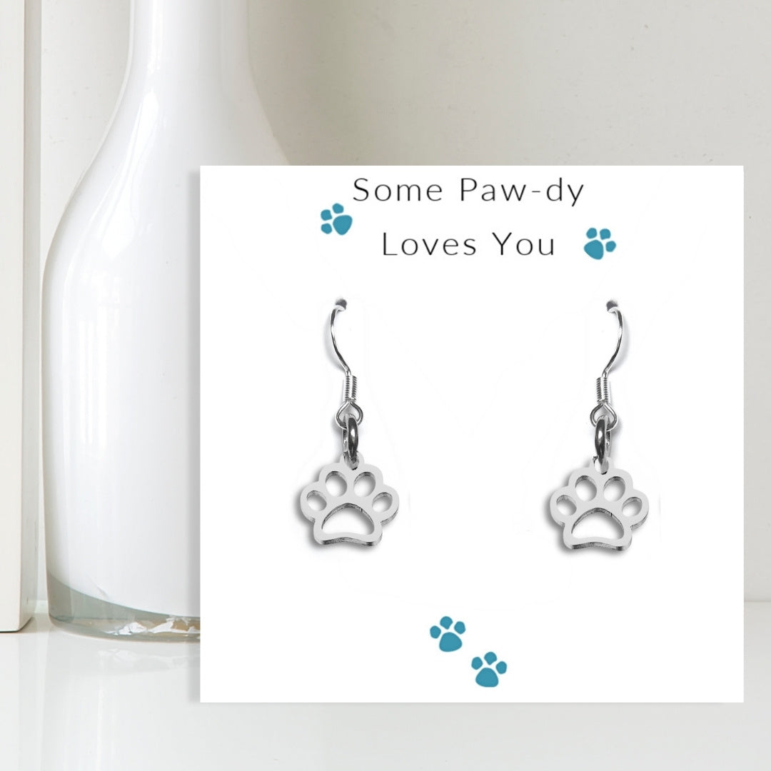 Some Paw-dy Loves You - Paw Print Earrings & Gift Card