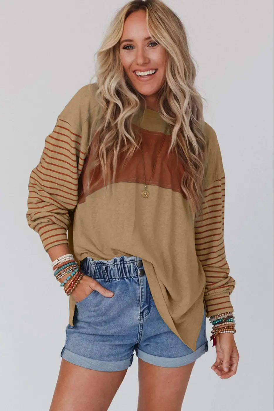 Color Block Bishop Sleeve Top Women UK