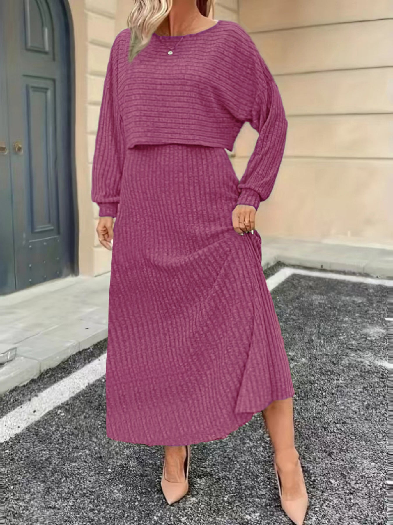 Womens Long-sleeve Top And Dress Set