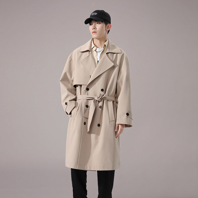 Men's British Style Khaki Long Trench Coat