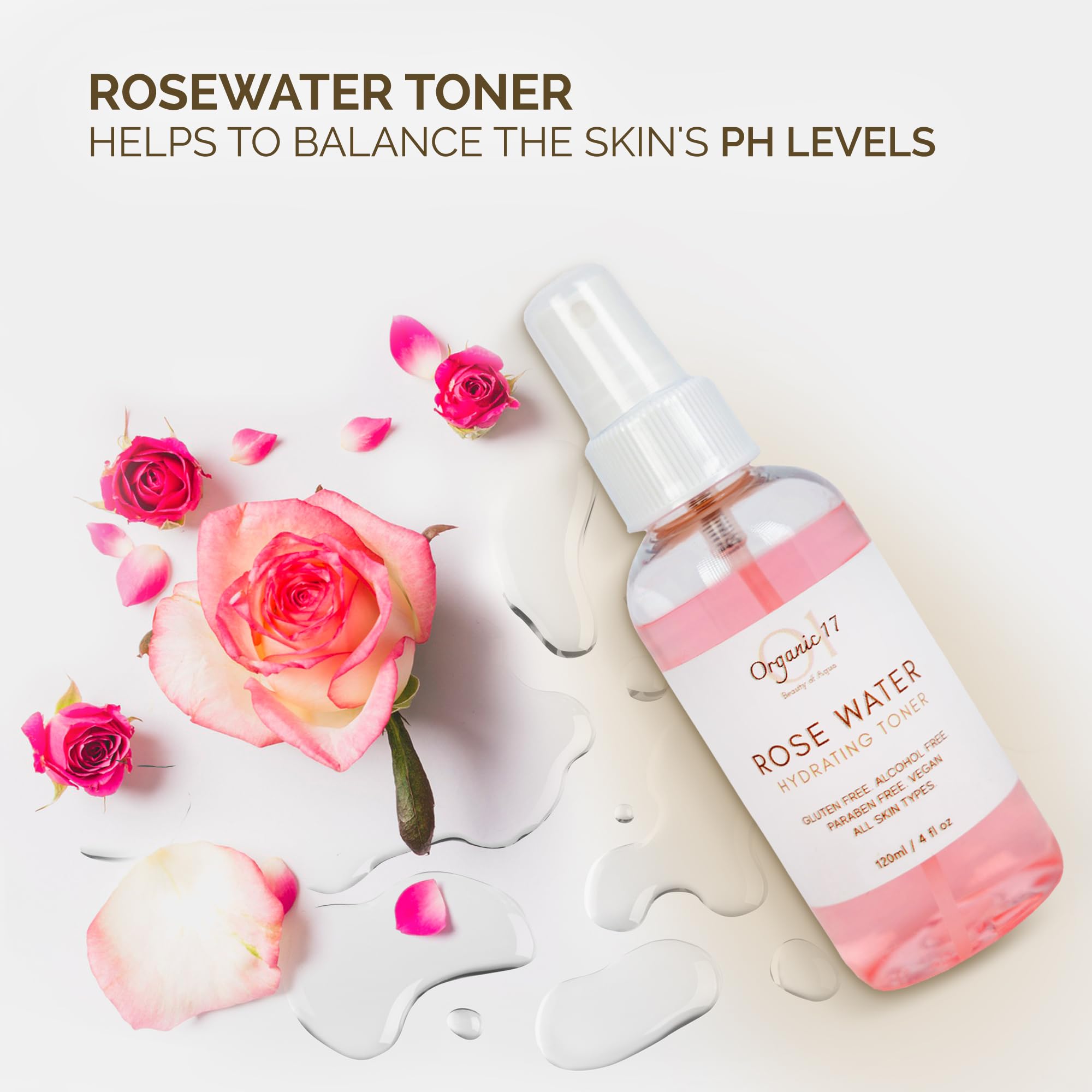 Rose Water Hydrating Toner Spray | Organic Aloe Vera & Hibiscus, Alcohol-Free, Dermatologist Tested, 120ml