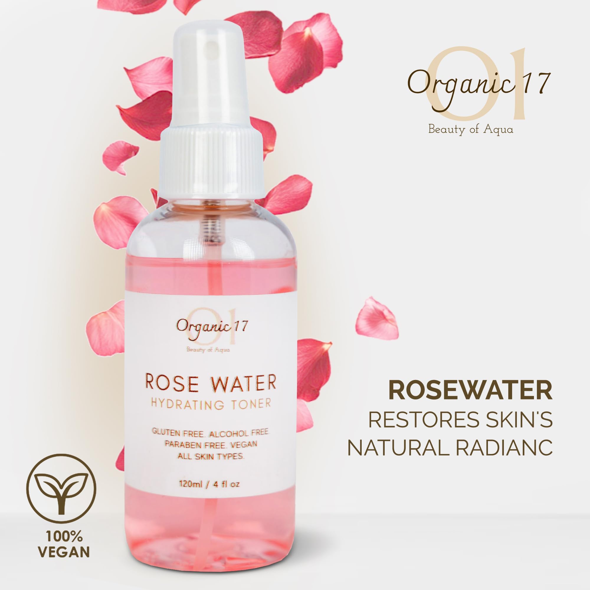 Rose Water Hydrating Toner Spray | Organic Aloe Vera & Hibiscus, Alcohol-Free, Dermatologist Tested, 120ml