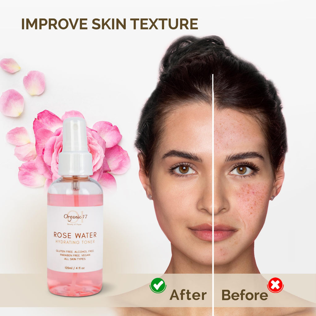 Rose Water Hydrating Toner Spray | Organic Aloe Vera & Hibiscus, Alcohol-Free, Dermatologist Tested, 120ml
