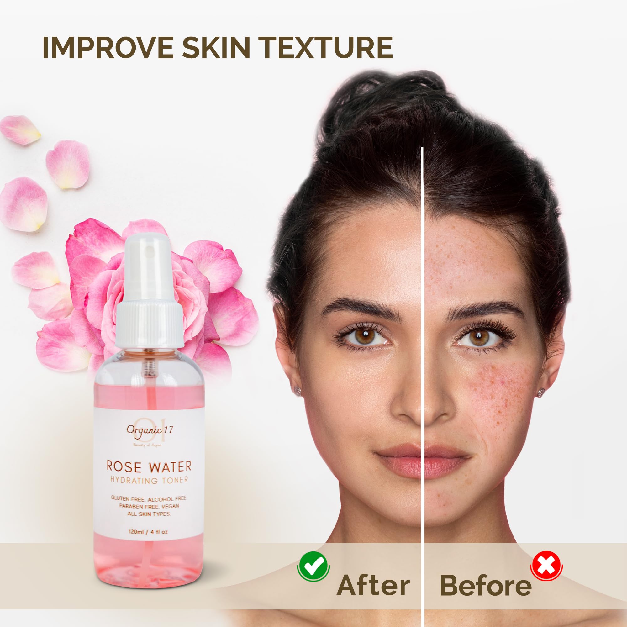 Rose Water Hydrating Toner Spray | Organic Aloe Vera & Hibiscus, Alcohol-Free, Dermatologist Tested, 120ml