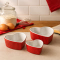 Amour Red Stoneware Oven Dish Set of 3 with Heart Shape