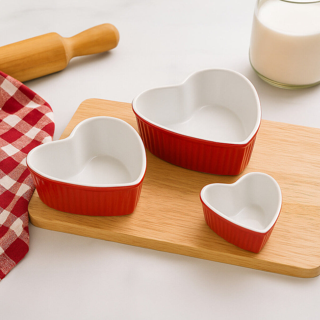 Amour Red Stoneware Oven Dish Set of 3 with Heart Shape