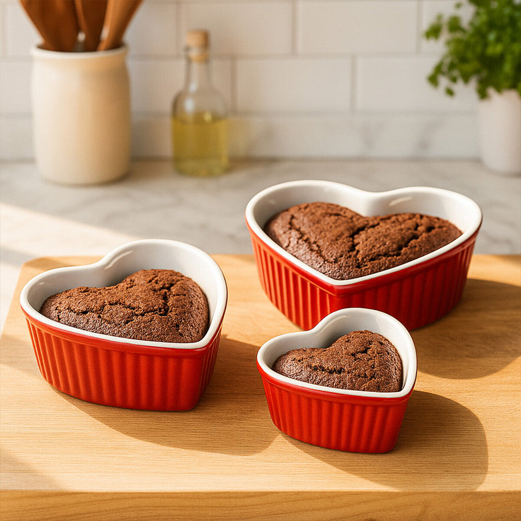 Amour Red Stoneware Oven Dish Set of 3 with Heart Shape