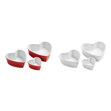 Amour White Stoneware Oven Dish Set of 3 with Heart Shape