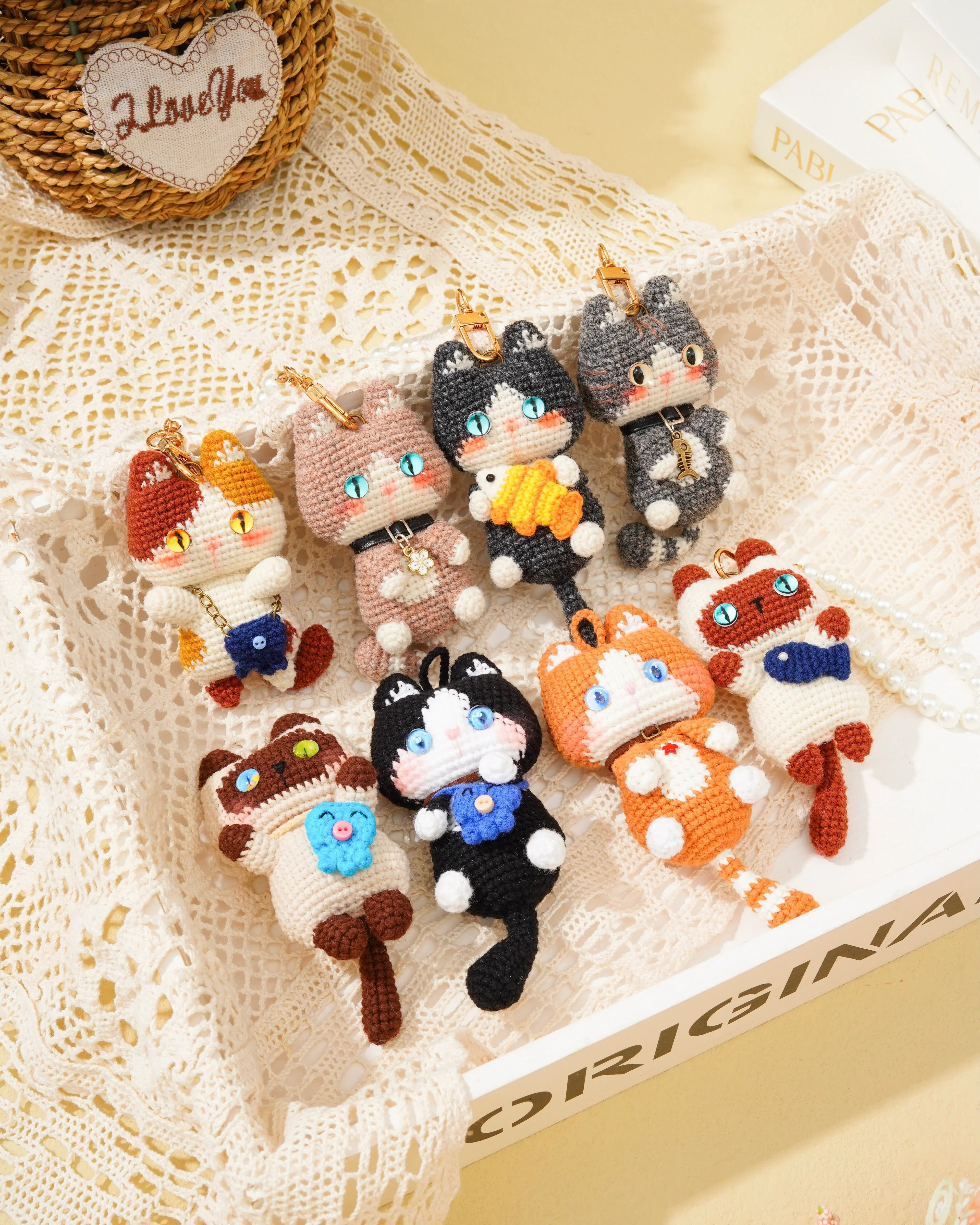 Pancake Cats Bag Charms - Shetland Wool