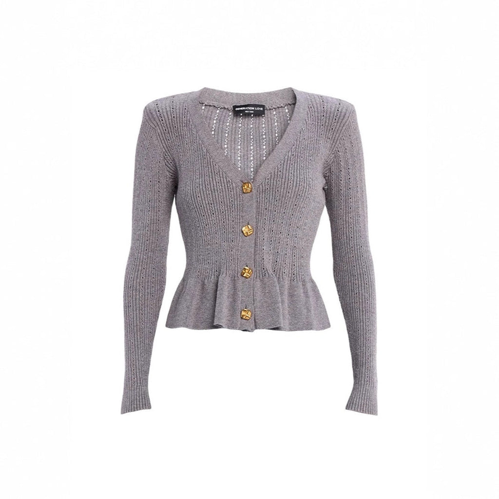 Button Ruffled Bell Sleeve Slim Fit Waist-controlled Slimming Top