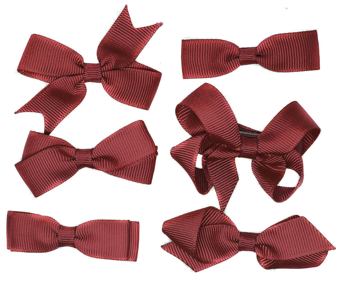 6 PIECE SET Girls Small Hair Bows Clips Grosgrain Ribbon School Uniform Colours[Burgundy]