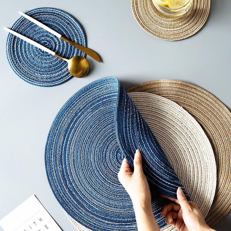 Round Braided Woven Placemats, Set of 4 Pieces