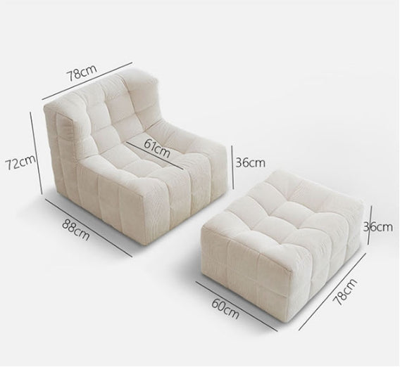 Bernice White Loung Chair And Ottoman, White Corduroy