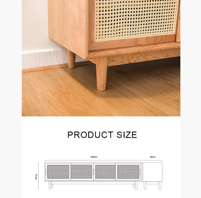 Randal Cane TV Stand, Natural Rattan & Wood